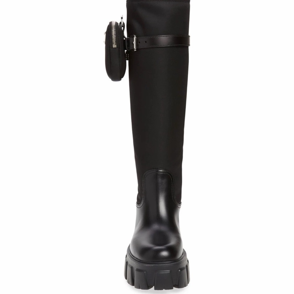 Prada Monolith Nylon Zip-Pocket Platform Riding Boots - Picture 7 of 11